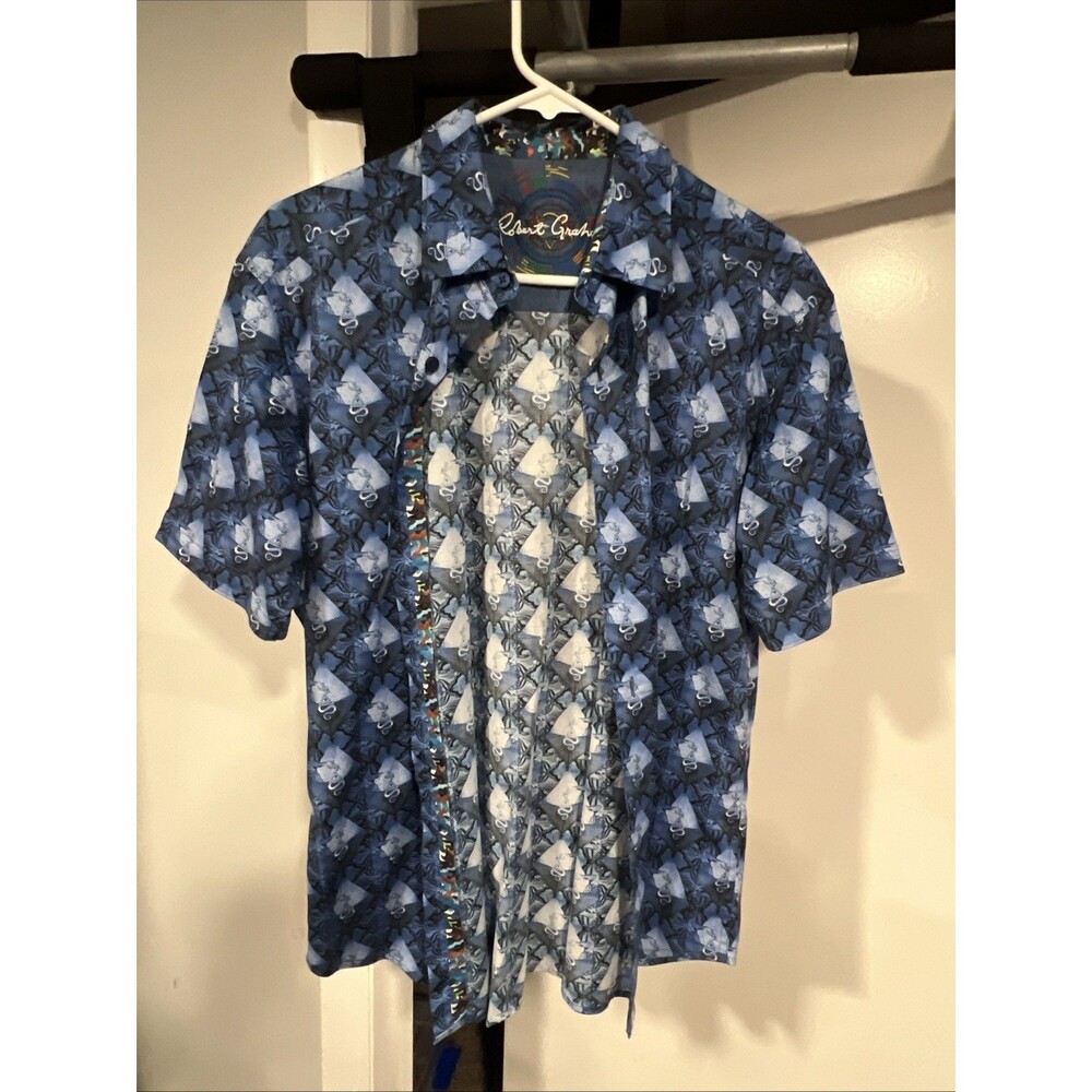 Robert Graham Shirt Mens M Blue Classic Fit Short Sleeve All Seeing Eye Print